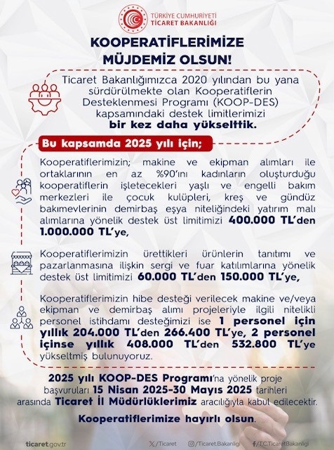 KOOPERATİFLERİMİZE MÜJDEMİZ OLSUN!